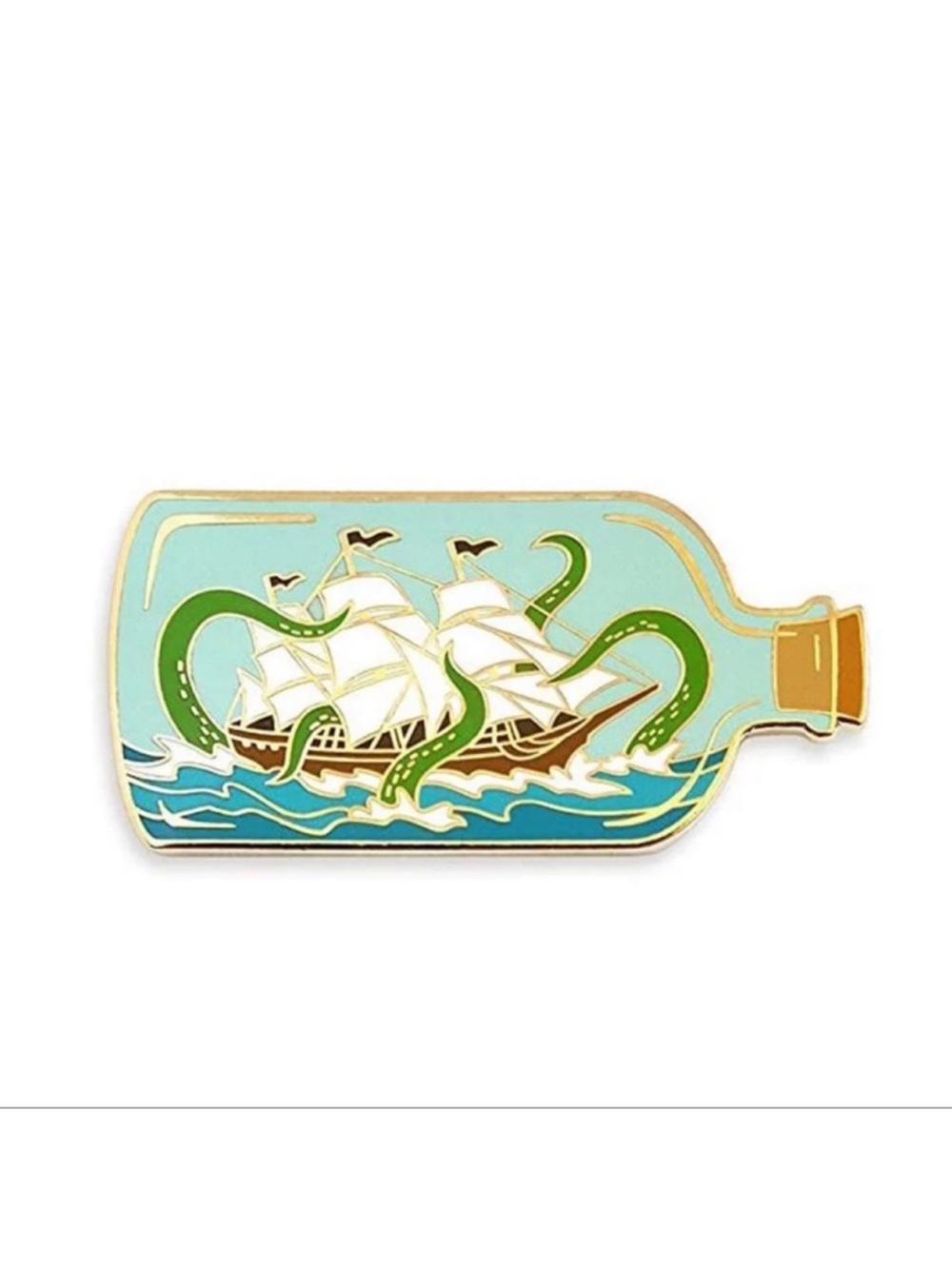 Sea Monster in a Bottle Enamel Metal Pin